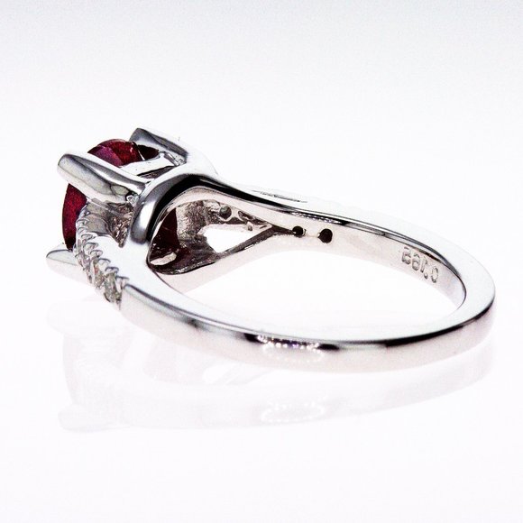 Gemstone & Diamond Engagement Ring 14K White Gold Oval Red Ruby 1.98 TCW - Picture 5 of 12